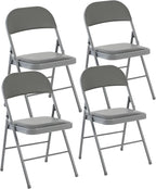 DUMOS 4 Pack Folding Chairs with Padded Cushion and Back - PU Leather Stackable Portable Dining Chiars Set, for Home and Office, Conference, Wedding, Party, Patio, Garden, for Indoor Outdoor, Grey