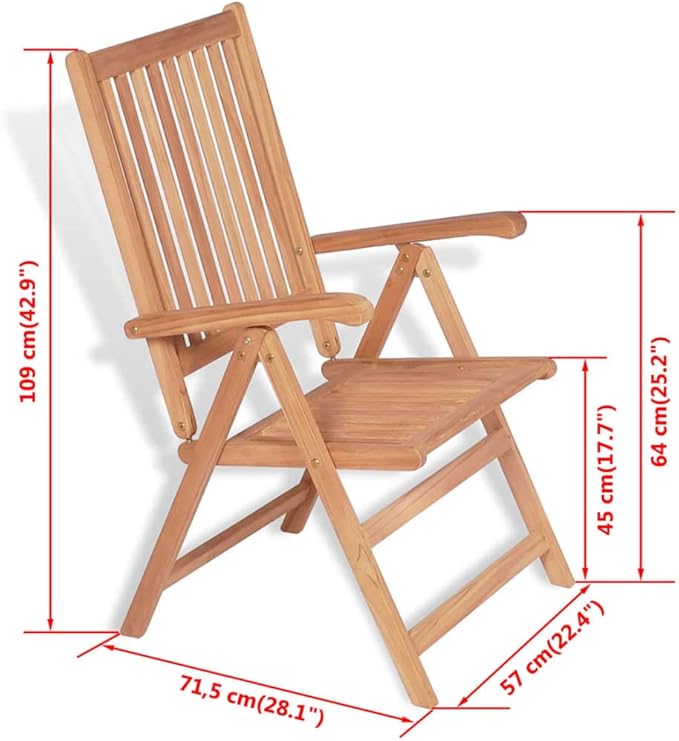 Reclining Patio Chairs 2 pcs,Bistro Table and Chairs Outdoor,Portable Camping Chair,Lawn Chair,Garden Chair,7 Reclining Positions,for Yard, Balcony, Porch, Solid Teak Wood