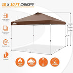 EAGLE PEAK Pop Up Canopy Tent with Wheeled Carry Bag, 8 Stakes, 4 Ropes, 4 Weight Bags, Easy Set Up Tent Canopy, 10x10 ft, 100sqft of Shade, Dark Brown