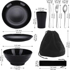 Kyraton Camping Utensils, Portable Travel Silverware Set with Reusable Light Weight Mug, Bowls and Plate, Stainless Steel Cutlery Set, Camping Mess Kit for 1 Person