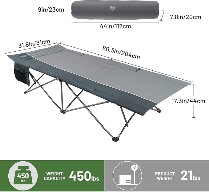TIMBER RIDGE Extra Wide Heavy Duty Camping Cot for Adult, Easy Set Up Oversized Sleeping Cot with Carry Bag for Camping, Travel and Outdoors, Support up to 450lbs, Grey, 2 Pack