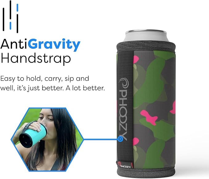 PHOOZY Insulated Can Cooler for Slim 12oz Cans with NASA-Inspired Technology - Patented Koozie That Keeps Drinks Cold 10x Longer - Lightweight Beer Koozie for Outdoor Adventures - Pink Camo