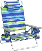 Giantex Folding Beach Chair, Patio Sling Chairs with 5 Adjustable Position, Head Pillow, Storage Bag, Towel Bar, Cup Holders, Backpack Chairs for Sunbathing, Camping Chair