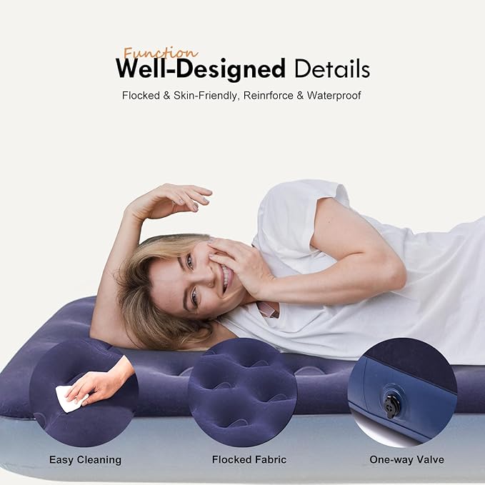 Single Size Air Mattress Inflatable Bed, Blow Up Mattress Camping Sleeping Pad