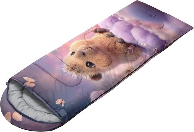 AILONEN Kawaii Panda Sleeping Bags,Lightweight & Waterproof,3 Season Warm & Cool Weather,Dreamy Purple Flower Animal Themed Sleeping Bags for Boys,Girls,Kids,Adults Travelling,Outdoors
