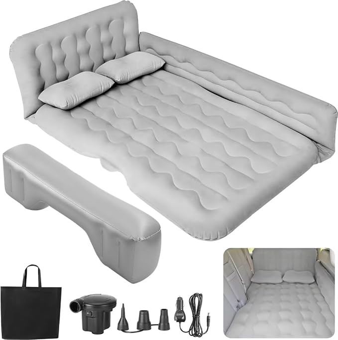 SUV Air Mattress - Thickened and Double Air Mattress Sided Flocking Travel Inflatable Car Mattress Bed with Electric Air Pump and 2 Pillows, Car Sleeping Bed for Home Outdoor and Travel