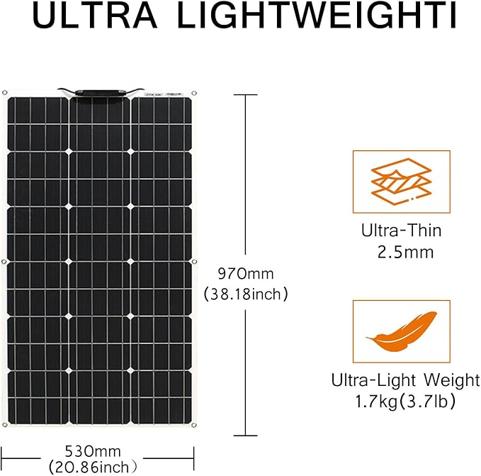 1000W Flexible Solar Panels 10x100W 12V Monocrystalline Cell for Battery Charge Marine RV Trailer Boat Cabin Van Car Uneven Surfaces