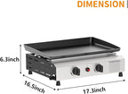 2 Burner BBQ Gas Griddle, 17.3 Inch Stainless Steel Portable Detachable Propane Griddle, 20,000 BTU Flat Top Barbecue Grill for Camping
