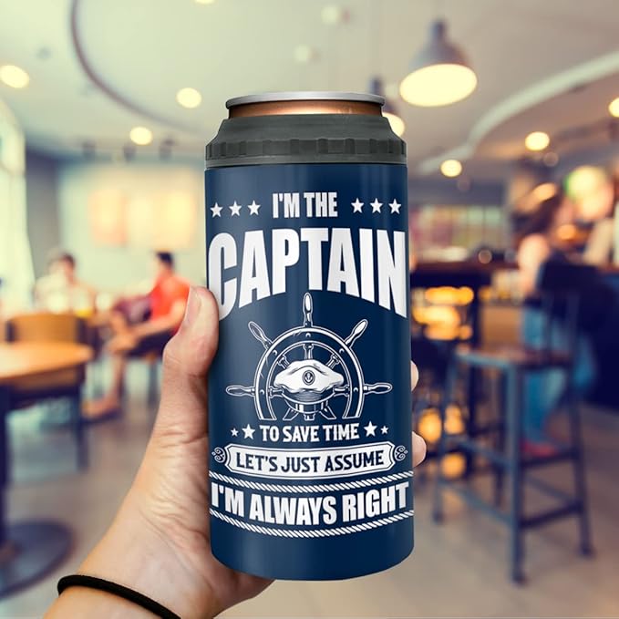 winorax Captain Tumbler Can Cooler 4-in-1 I'm The Captain & I'm Always Right Boating Stainless Steel Cup with Lid 12oz Boater Gifts For Men Boat Lover Gift For Boats Owner Boaters Gift Ideas