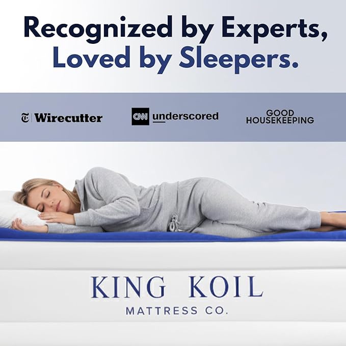 King Koil Full Size Premium Air Mattress with Built-in Pump for Home, Camping & Guests, Inflatable Airbed Double High Adjustable Blow Up Mattress, Durable - Portable and Waterproof