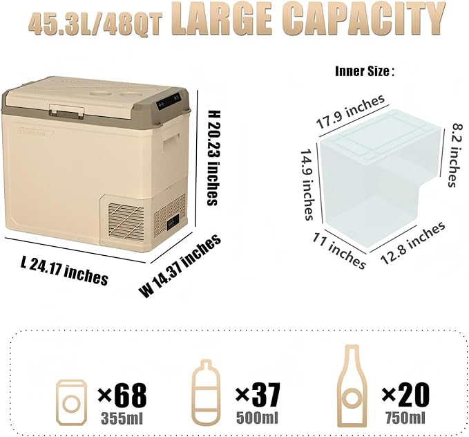 Alpicool 48 Quart GE50 Portable Car Refrigerator,12 Volt Car Freezer, Fast Cooling Fridge, with 12/24V DC and 100-240V AC for Outdoor, Camping, RV, Truck