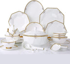 Ceramic Tableware Set with 56 Pieces, Bowl/Soup Pot/Spoon, Bone China Tableware, Octagonal fold Design, Porcelain Combination Set