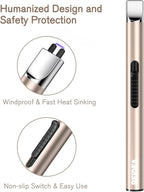 REIDEA Lighter S4 Electric Candle Lighter USB Rechargeable with Safety Switch, Portable Fast Heat Windproof Plasma Lighters, Perfect for Home Cooking BBQ Camping Fireworks (Champagne Gold + Black)