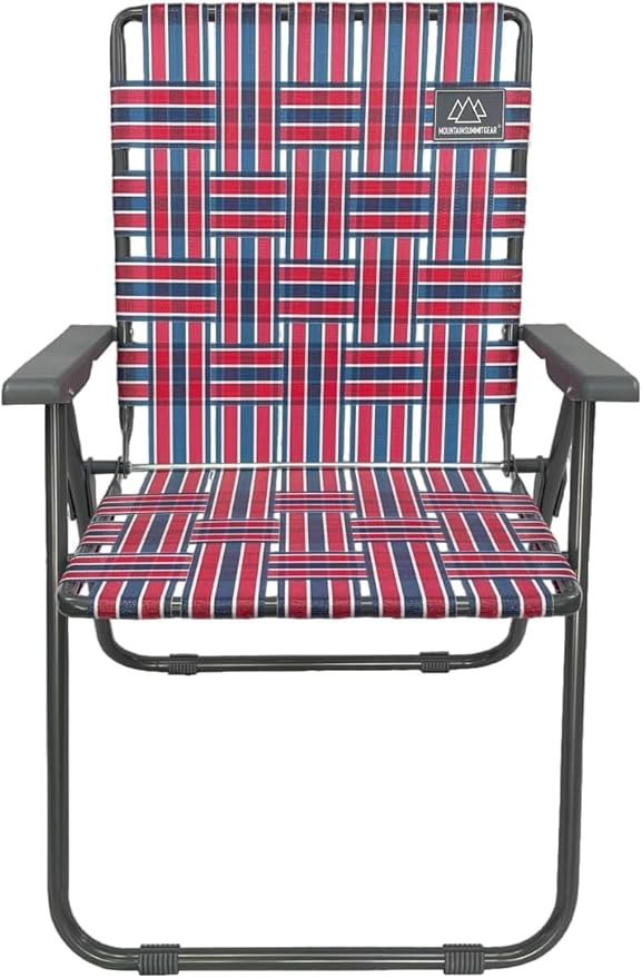 MOUNTAIN SUMMIT GEAR Retro Webbed Camping Chair - Lightweight, Foldable, Durable Steel Frame, 300lb Capacity, Vintage Stripes by Caddis Sports (2, Red/Blue)
