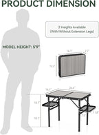 Titanker Folding Camping Table 2ft, Small Folding Camp Table Portable with 50% Extra Space, Small Picnic Table, Portable Beach Desk, Car Camping Essentials, Aluminum Light & Solid