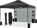 12'x12' Pop Up Canopy Tent with 1 Sidewall and 6 Pockets, One Push Setup, Instant Shade Tent with Vented Roof for Beach Patio Outdoor, Case, 8 Stakes, 4 Ropes, 4 Sandbags (Black, 12x12)