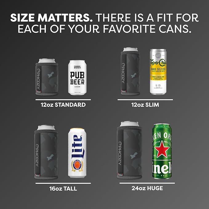 PHOOZY Insulated Can Cooler for Tall 16oz Cans with NASA-Inspired Technology - Patented Koozie That Keeps Drinks Cold 10x Longer - Lightweight Beer Koozie for Outdoor Adventures - Black Camo