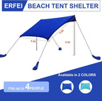 Beach Tent Sun Shelter UPF50+ with Sandbags, Sand Shovel & Windproof Poles - Portable Pop Up Canopy for Beach, Camping, Picnics, Backyard & Fishing (Royal Blue,6.9x6.5FT)