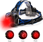 Hunting Red Light Headlamp Zoomable LED Headlight with 3 Lighting Mode and Water Resistant for Running Camping Hiking Reading.