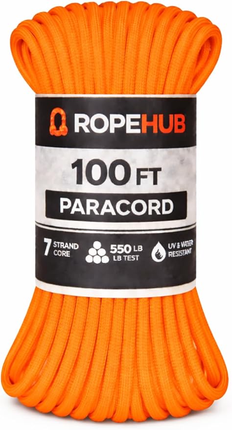RopeHub 550 Paracord – 7 Strand Core Nylon Parachute Cord, 550 lb Test – Durable Utility Cord for Camping, Survival, DIY, Gear, Tents, Tarps – Multiple Colors & Lengths