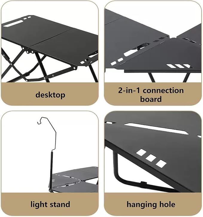 Outdoor Portable Folding Carbon Steel Camping Table, Suitable for Camping, Barbecue, Picnic, RV, Outdoor Cooking, Travel - Single or Set (Black Single, Inch, 3.1, Inch, 19.7, Inch, 15.5)
