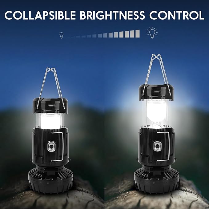 4 Pack 2026 Upgrade Solar Portable Lantern Rechargeable Fan - Collapsible Lightweight LED Camping Lantern for Power Outages Flashlight Survival Kits for Outdoor Tent