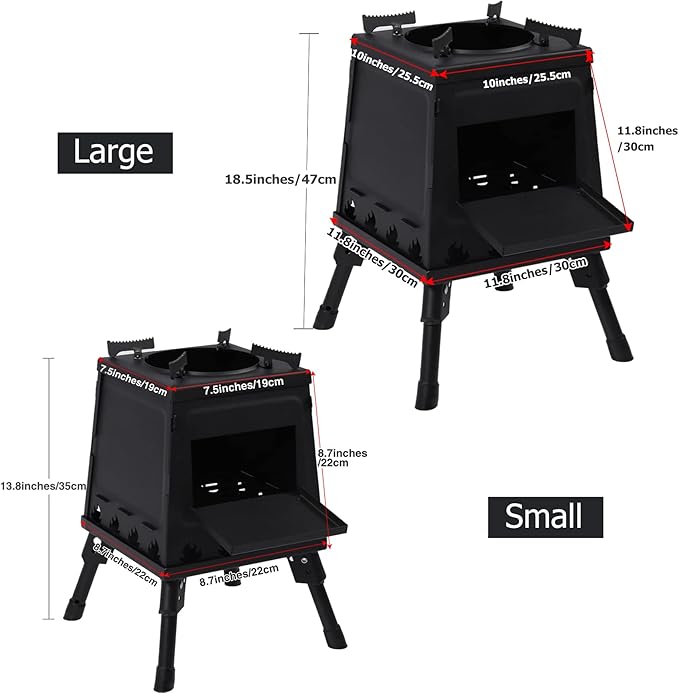 Lineslife Wood Burning Camp Stove, Portable Cast Iron Camping Wood Stove, Black Woodstove with Carrying Case for Backpacking Outdoor Cooking