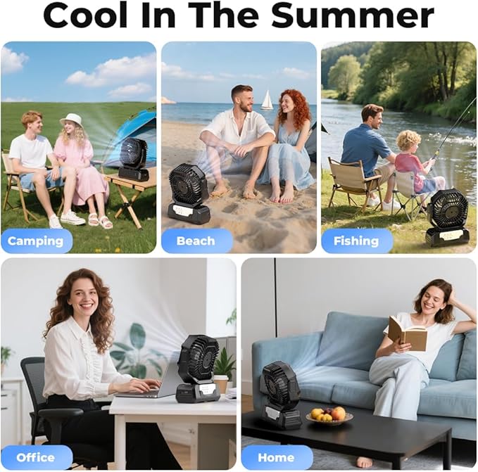 30000mAh Portable Camping Fan with RGB Lantern, Rechargeable Battery Powered Oscillating with 4 Wind Speeds LED Display, Remote Control Timer Tent Beach Cordless USB Fans for Travel Home Outdoor