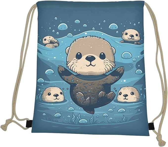 Upetstory Sea Otter Drawstring Backpack Sports Gym Bag String Sackpack Sports Gymsac Drawstring Bag Hiking Daypacks for Travel Outdoor Hiking Swimming Camping Cycling