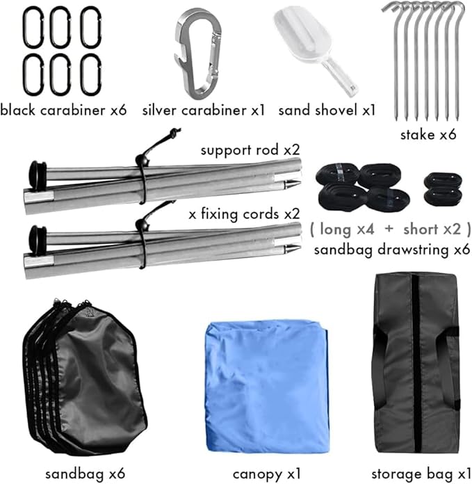 Beach Sun Shade Windproof Design, Sun Shelter UPF50+ Portable Family Tent with 6 Sandbags Anchors 10x10 FT 2 Pole