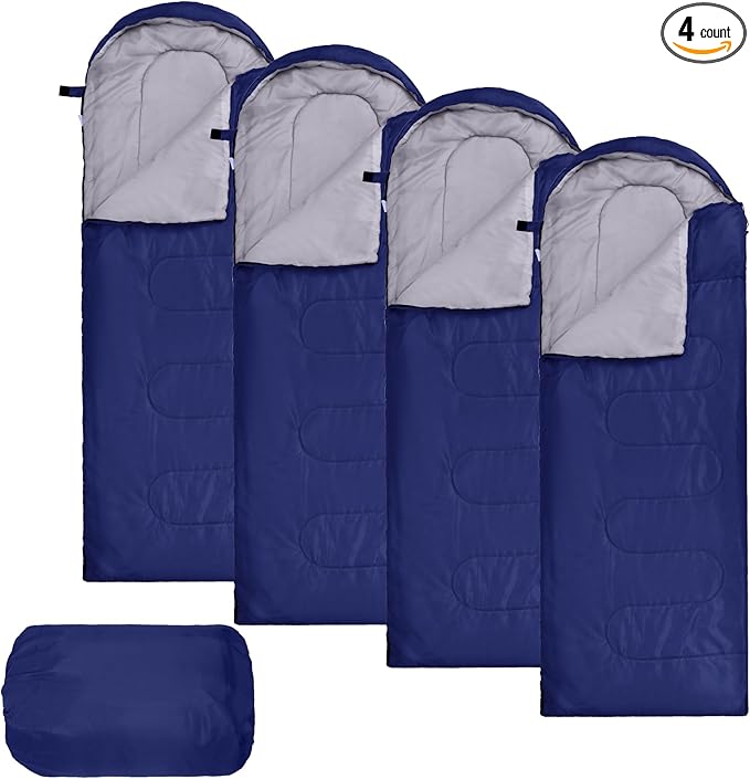 Macarrie 4 Pcs Bulk Sleeping Bags for Homeless Donation Shelter Adults 0 Degree Waterproof Backpack Bags with Compression Sack for Cold Weather Emergency Hiking Camping Warm