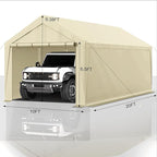 Carport 10x20 Ft Heavy Duty Canopy Steel Canopy Storage Shed,Portable Garage Party Tent,Portable Garage with Removable Sidewalls & Doors All-Season Tarp for Carport (Beige)