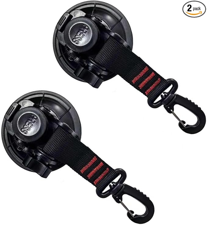2 PCS Heavy Duty Suction Cup Hooks, Multi-Functional Camping Suction Cups, Outdoor Canopy Tarp Tent Camper Accessories, Universal for RV Boat Car (Black)