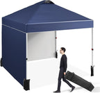 10 x 10 Pop Up Canopy, All Season Instant Canopy with 2 Sidewalls and Vented Roof, Portable Party Tent with Wheeled Carry Bag and Sandbag for Camping, Picnic, Party, Navy Blue