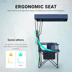 Overmont Camping Chair with Canopy Shade & Cooler Bag - Oversized Folding Beach Chair with High Back Support Big Cup Holder - Portable Lawn Chair for Outdoor Travel Sports Fishing - Support 330lbs