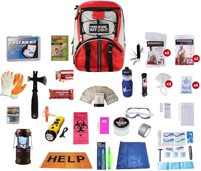 Hurricane Emergency Survival Kit - 72 Hour Go Bag with Food, Water, First Aid, Shelter & Hygiene Supplies - Disaster Preparedness Kit for Storms, Floods & Hurricanes