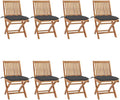 Folding Patio Chairs with Cushions 8 pcs,Portable Camping Chair,Outdoor Lounge Chair,Bistro Table and Chairs outdoor,Garden Chair,Outdoor Dining Chairs,Features 2 Sets of Ropes, Solid Teak Wood