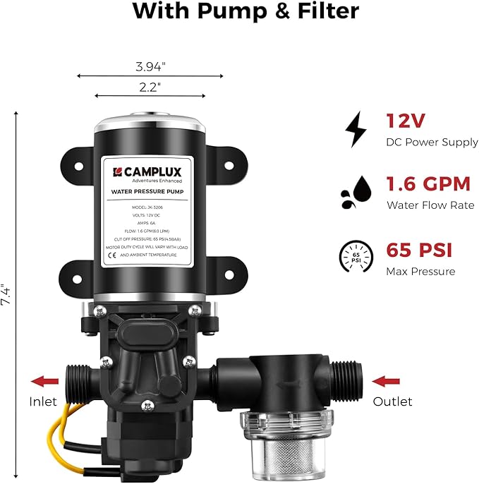 Tankless Water Heater, Camplux 1.58 GPM Propane Portable Water Heater With Pump Kit, White