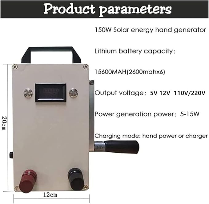 150w Hand-Cranked Generator, Solar Power Supply, Portable Manual Generator, with USB Plug AC110V/220W Emergency Power Generator USB Charging for Camping, Travel