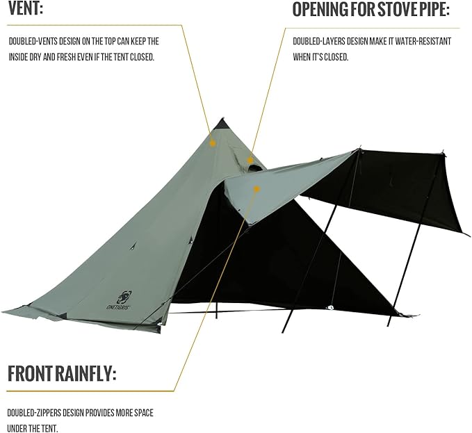 OneTigris Northgaze Canvas Hot Tent with Stove Jack, Windproof, Fire Retardant, Durable 4 Season Camping Pyramid Teepee Tent for 2~4 Person