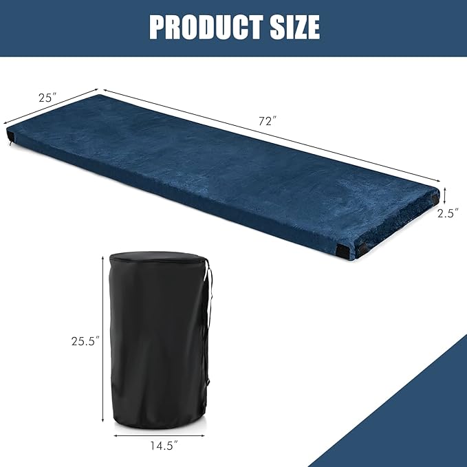 Goplus Memory Foam Camping Mattress, Portable Roll up Sleeping Pad w/Anti-Slip Bottom, Travel Bag, Single/Twin Waterproof Floor Mat, Guest Bed