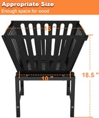 Outdoor Fire Pit — 17 Inch Portable with Storage Bag for Camping, Patio Heating, Picnic and BBQ, Trapezoid Vertical Hollow, Black