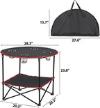 SUPER DEAL Portable Folding Picnic Camping Table with Storage Bag and 4 Cupholders, 2-Tiers Round Outdoor Camping Beach Table, Black