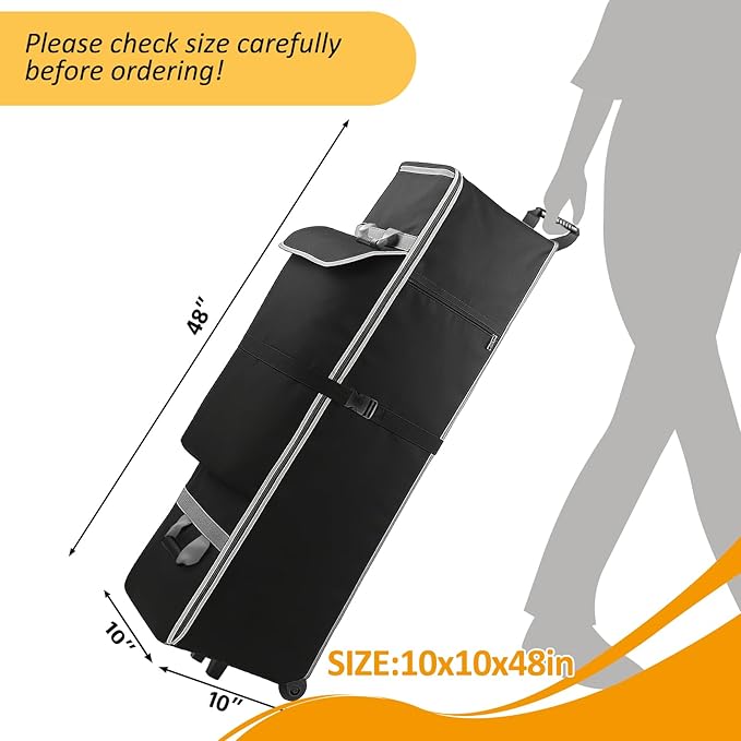 10 x 10 x 48in Canopy Roller Bag for Pop Up Canopy Tent with Sturdy Handles and Pocket, Wheeled Storage Bag for 10 x 10 Canopy Tent, Tent Bag Replacement Part, 800D Waterproof Oxford Fabric