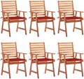 Patio Dining Chairs 6 pcs,Lawn Chair,Camping Chair,Garden Chair,Featuring Slatted Design,Waterproof Cushion,Each Cushion Features 2 Sets of Ropes, with Cushions Solid Acacia Wood