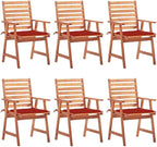 Patio Dining Chairs 6 pcs,Lawn Chair,Camping Chair,Garden Chair,Featuring Slatted Design,Waterproof Cushion,Each Cushion Features 2 Sets of Ropes, with Cushions Solid Acacia Wood