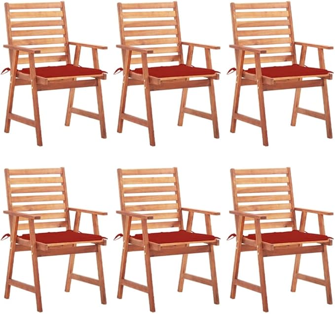 Patio Dining Chairs 6 pcs,Lawn Chair,Camping Chair,Garden Chair,Featuring Slatted Design,Waterproof Cushion,Each Cushion Features 2 Sets of Ropes, with Cushions Solid Acacia Wood