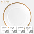 PARTY BARGAINS 13-Inch Charger Plates - 4 Pack, Clear Gold Rim, Heavy-Duty Disposable Chargers for Elegant Dining - Ideal for Weddings and Formal Events