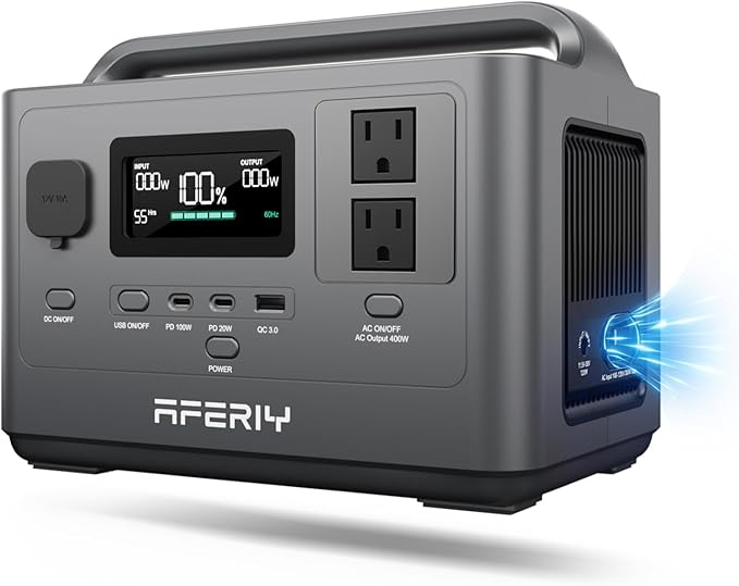 AFERIY Portable Power Station 800W Peak/400W Rated,45min Fast Charging, 80000mAh/256Wh UPS LiFePO4 Battery, Solar Powered Power Bank with AC Outlet 120V for Camping,Home Outdoor Emergency