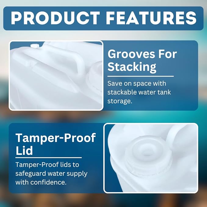 5-Gallon Stackable Water Storage Containers, Water Treatment,5 Gallons w/3 Lids + 1 Spigot, Easy Fill, Survial Supply Emergency Water Storage for Disaster Preparedness, 10 Gallon (2 Tanks)